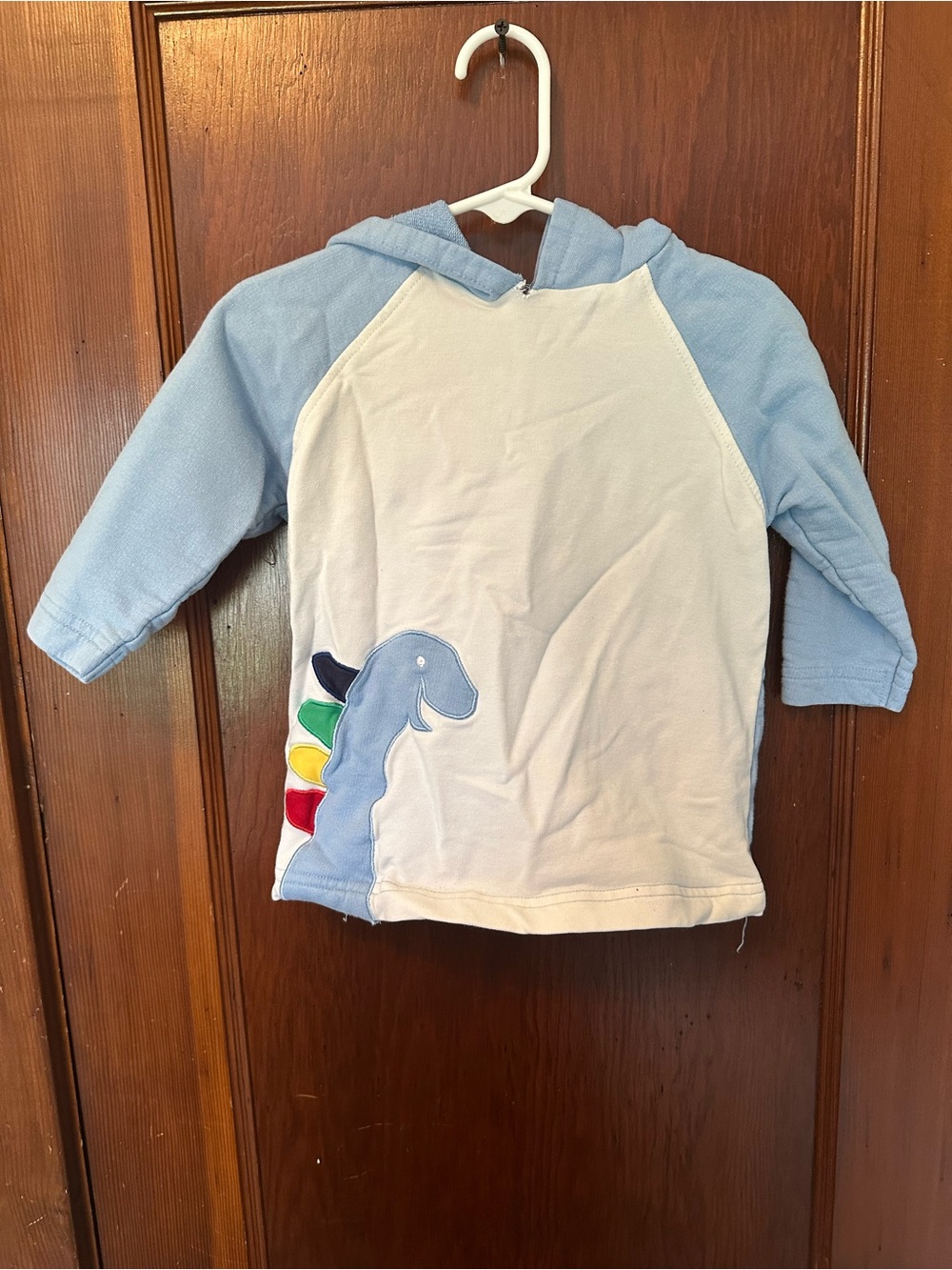 Kids Light Blue & White Dinosaur Hoodie Top